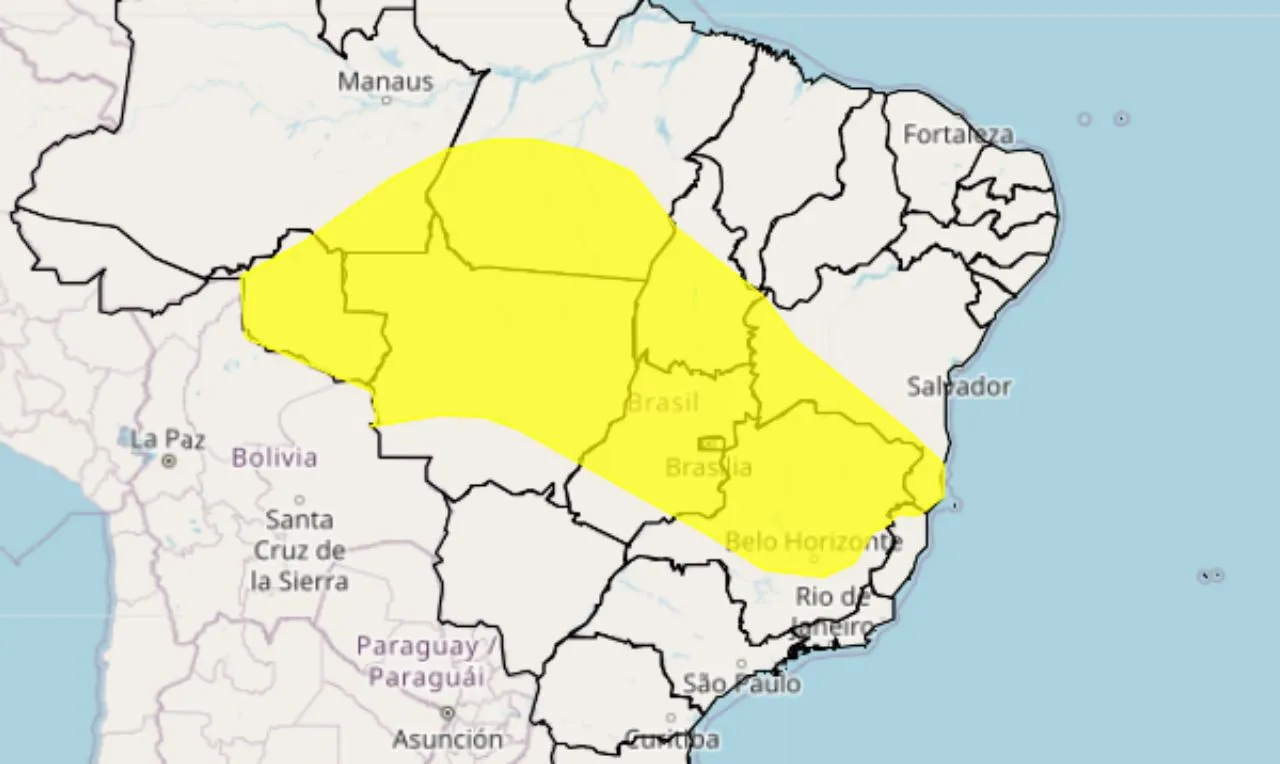 Trata-se de um alerta amarelo para chuva intensa mas regiões Norte, Nordeste, Centro-Oeste e Sudeste 